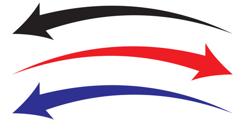 Long curved arrow outline in black stroke. Long arrow. Long curved arrow