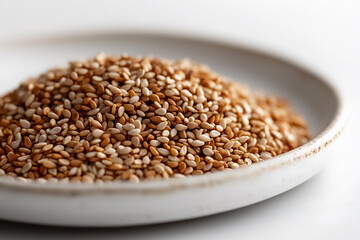  raw sesame seeds on white plate