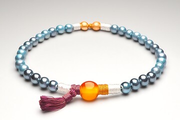 Serene Grey Pearl Mala Beads for White Background.