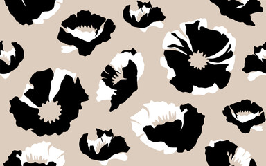 Hand drawn black and white flowers, seamless patterns with floral for fabric, textiles, clothing, wrapping paper, backdrop, banner, illustration, abstract backgrounds.
