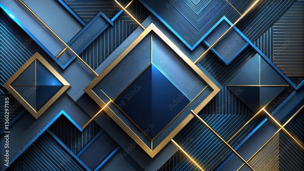 Fototapete abstract blue and gold geometric pattern design with intersecting lines and shapes