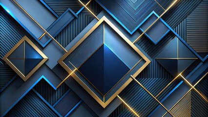 Obraz premium Abstract Blue and Gold Geometric Pattern Design with Intersecting Lines and Shapes