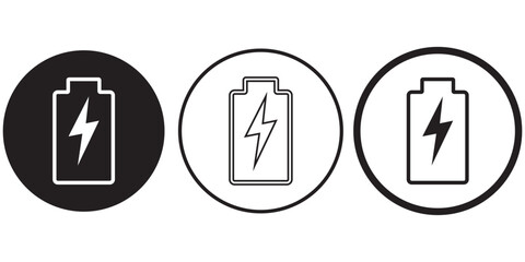 Battery charge icon level, Battery charging flat icon simple black style symbol sign for apps and website, Battery charging sign symbol vector illustration. Battery icon set in flat style