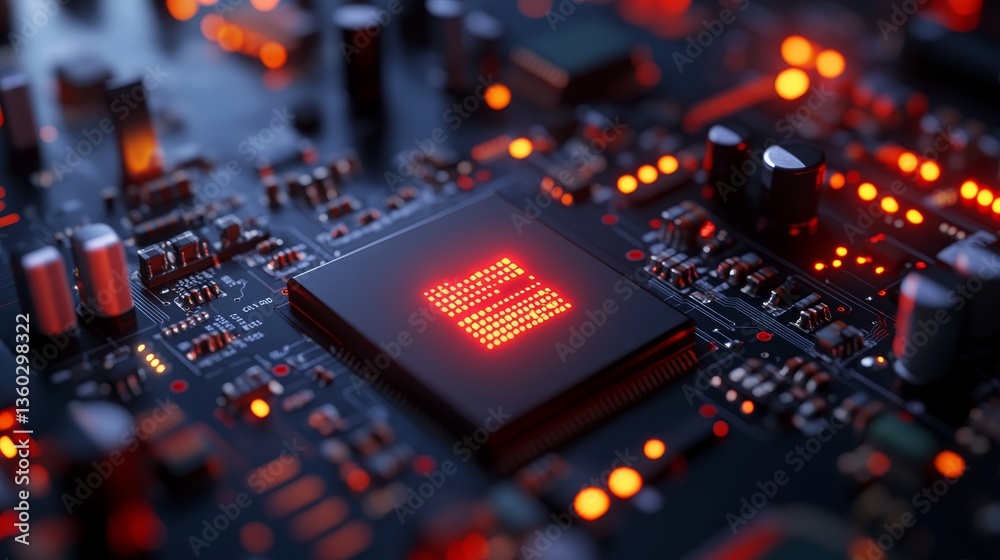 Aufkleber Detailed view showcases the complex circuitry of a high-precision atomic clock, featuring illuminated lights and a digital readout for synchronized world time