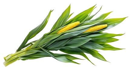Obraz premium Fresh Corn on the Cob with Green Husks, Fresh corn on the cob with green husks isolated on a white background