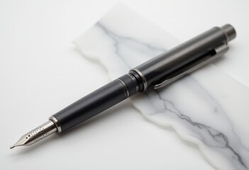 Fototapeta premium Elegant fountain pen on marble background 