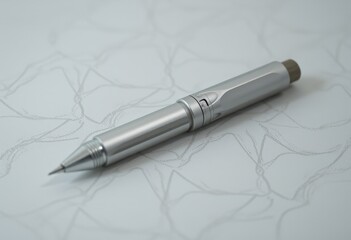 Fototapeta premium Silver mechanical pen on textured white background 