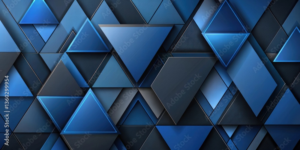 Fototapete Abstract Geometric Pattern of Interlocking Triangles and Rectangles in Shades of Blue and Gray