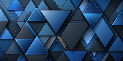 Fototapeta premium Abstract Geometric Pattern of Interlocking Triangles and Rectangles in Shades of Blue and Gray