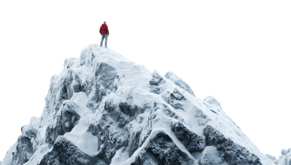 silhouette of a man standing on a cliff isolated on white background