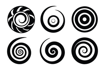Colorful vector spiral set design elements featuring abstract round swirls and geometric patterns