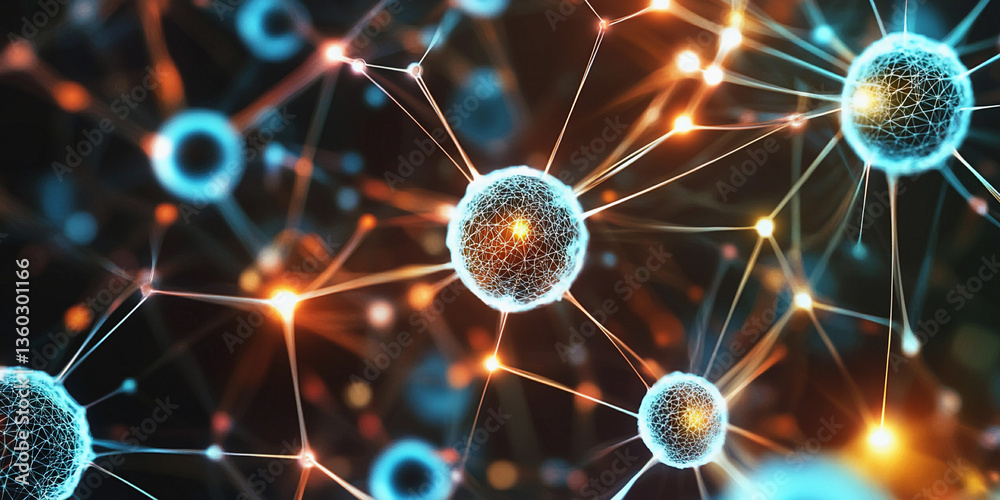 Poster Abstract illustration of a neural network with glowing nodes Generative AI