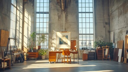 Cozy and creative industrial style studio workspace
