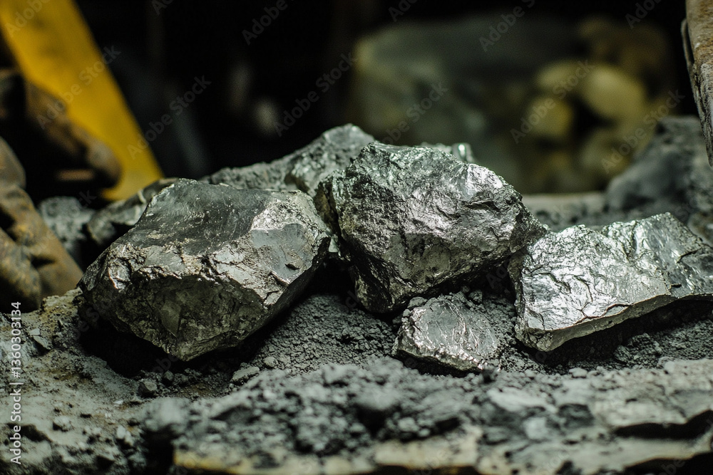 Poster Uranium extraction process displayed with mined rocks Generative AI