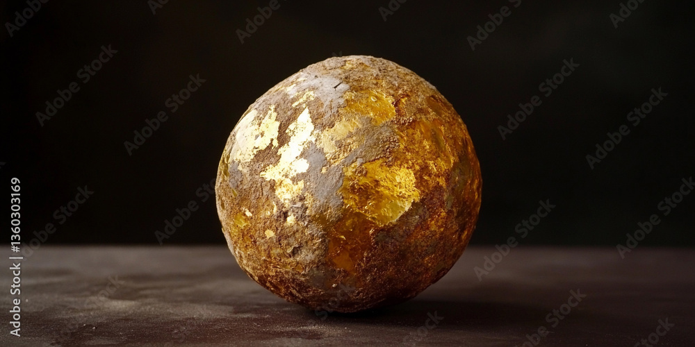 Poster heavy metal uranium sphere displayed on dark background generative ai
