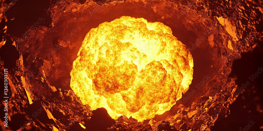 Poster bright explosion in a uranium extraction site at night generative ai
