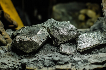 Uranium extraction process displayed with mined rocks Generative AI