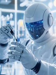 Futuristic robot working in a high tech laboratory