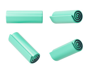 Sports mat for sports and yoga from different sides on a white background. Isolated. 3d rendering