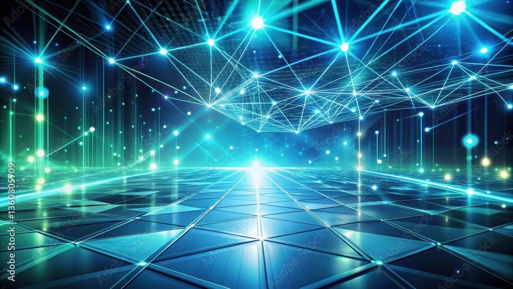Aufkleber abstract futuristic network data highway with illuminated nodes