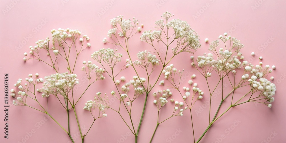 Poster delicate white blossoms arranged on a soft pink background, creating a charming and elegant floral d