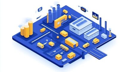 Obraz premium Isometric illustration of a smart factory with automated processes and logistics.