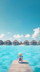 Obraz premium Robot Relaxing Tropical Island Jetty.
