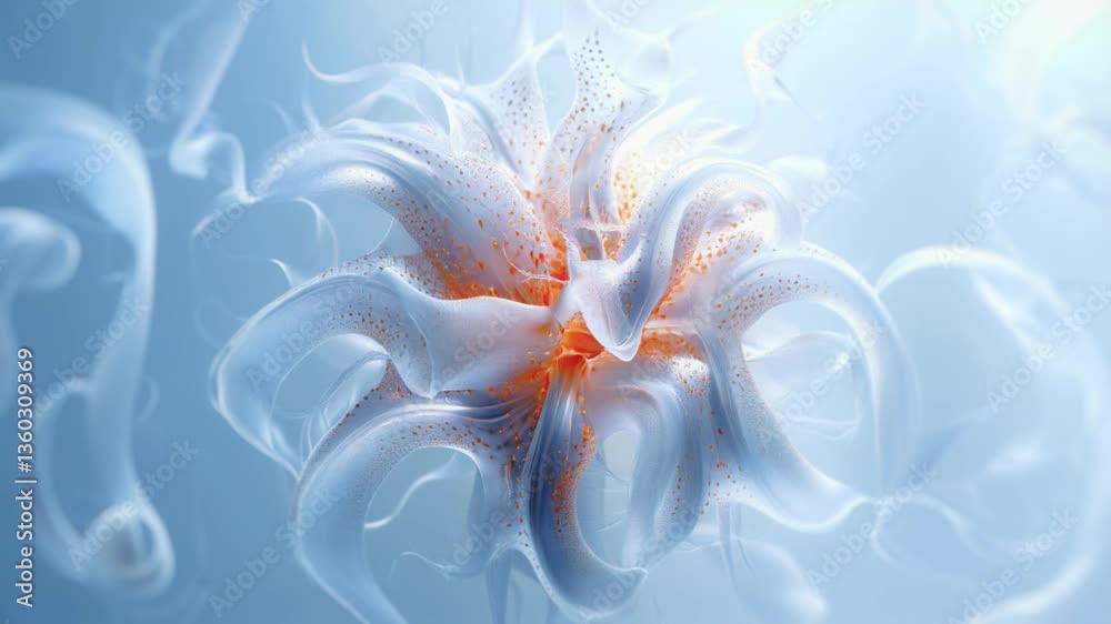 Aufkleber abstract animation of a flower resembling a sea creature, with elegant white shapes and orange accen