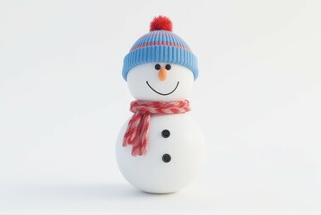 Cheerful Snowman in Winter Hat and Scarf