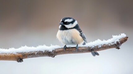 Obraz premium Small bird perched on snow-covered branch