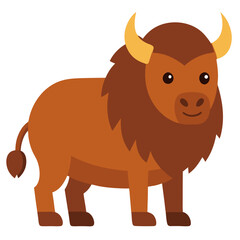 Fototapeta premium a cute illustration of a bison with yellow horns and a friendly expression, standing confidently
