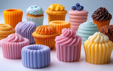 Colorful Cupcakes Displayed on White Surface