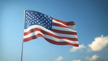 Fototapeta premium Waving American Flag Against Blue Sky with Clouds Symbol of Freedom