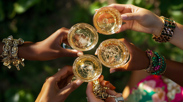wine glass cheers in party top view