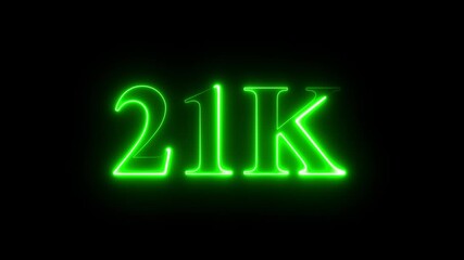21k text font with neon effect,21k followers, Thank You, social media post. Thank you followers congratulation card. Achievement in 21K followers Congratulating networking thanks.