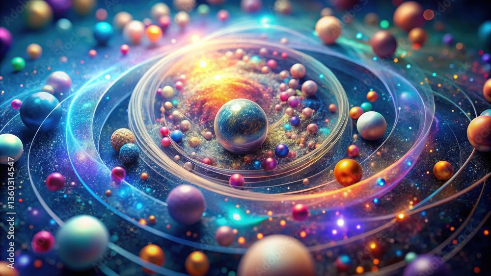 Aufkleber celestial sphere a vibrant cosmic swirl of colorful orbs and glowing nebulae, illustrating a dynamic