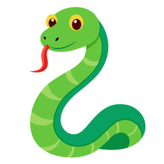 A playful, green cartoon snake with a red tongue sticking out. It has big, expressive eyes and a friendly smile. vector illustration