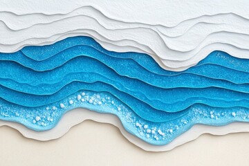 Layered Abstract Beach Scene Blue Water and Beige Sand