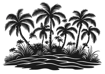 Palm trees and foliage creating an island silhouette design