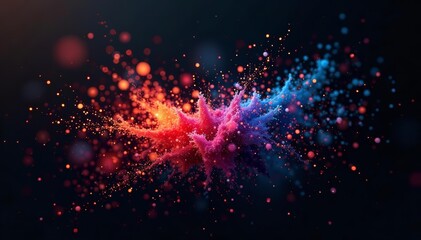 Colorful particles exploding on black backdrop, futuristic, dynamic