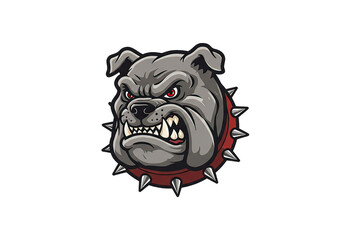 Cartoon bulldog head displaying an angry expression with a spiked collar, set against a transparent backdrop for graphic design usage.