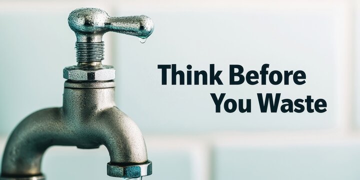 World water day with conservation and supply idea. Faucet with message about water conservation.