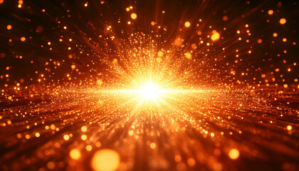 Naklejka premium Vibrant explosion of light and particles radiating outward in a cosmic-like background