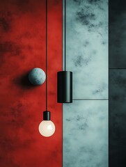 Modern pendant lights with red wall.