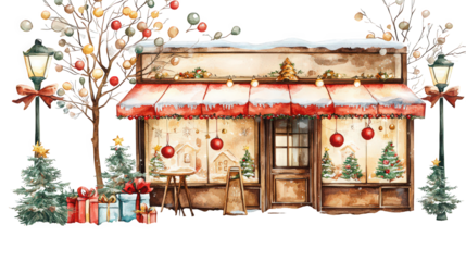 Charming christmas shop filled with colorful decorations and holiday spirit creating a festive atmosphere