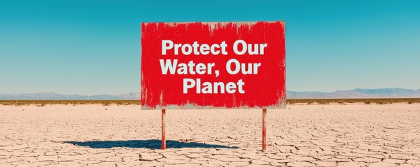 World water day with conservation and supply idea. Protect our water and planet message on a weathered sign.