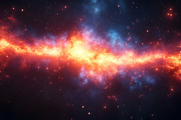 Naklejka premium Stunning cosmic scene depicting a vibrant galaxy with swirling colors and distant stars in space