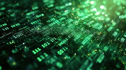 A scene composed of green binary codes, representing the underlying language and digital flow of modern technology systems.