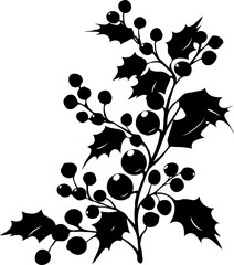 Fototapeta premium A silhouette of a Christmas holly berry with berries on transparent background