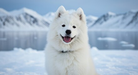 Samoyed Puppy Smiling with Fluffy White Fur &ndash; Happy Arctic Dog